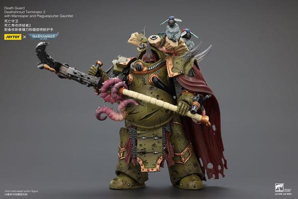 Warhammer 40k Actionfigur 1/18 Death Guard Deathshroud Terminator 2 with Manreaper and Plaguespurter Gauntlet 14 cm